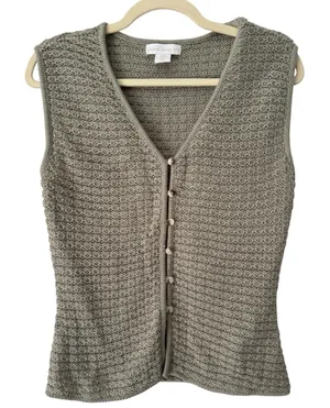 House Of Harlow 1960 Sage Green Crochet Knit Button Front Sweater Vest Small thumbnail 1