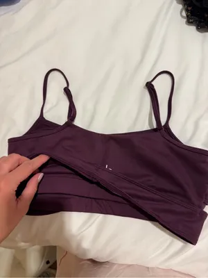 ALO Yoga Airbrush Enso Dark Plum Cross-Front Sports Bralette Size Medium thumbnail 6