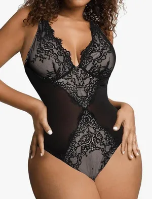 Shapewear Bodysuit V Neck Tummy Control Tank Tops Low Back Thong Bodysuit thumbnail 1