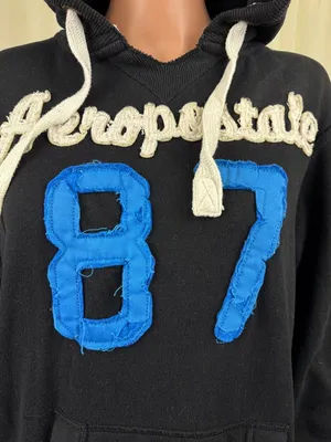 Aeropostale 87 Hoodie Sweatshirt Small Black Pullover Logo Kangaroo Pocket Y2K thumbnail 10