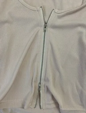 Beige Zipper Crop Top Tan Size M thumbnail 2