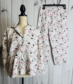 Charter Club Intimates Fleece Pajama Set Sz L White Pink Snowman Pockets thumbnail 1