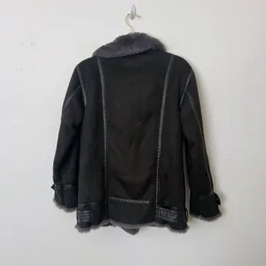 [Zara] Black Faux Fur Suede Double-Faced Oversized Moto Jacket Blogger Fave XS thumbnail 3