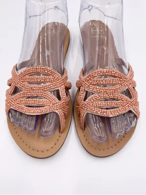 Haute Hippie Beaded Embellished Slide Sandals Women's Size 7 Peach Pink Bohemian thumbnail 4