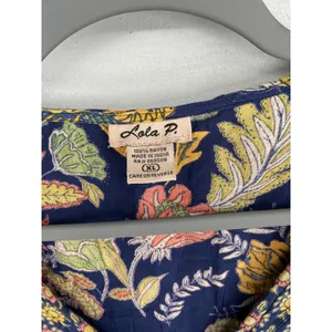 Lola P Womens Blouse Blue Floral Paisley V-Neck Tie Front XL thumbnail 5