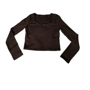 Black Crop Top Long Sleeve Size Large Bow Neck Lace Square Neck Ribbed Feminine thumbnail 6