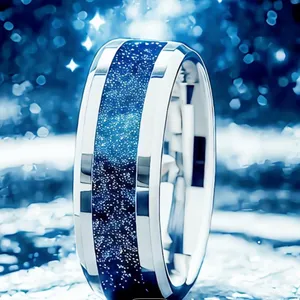Women’s Luxury 316L Stainless Steel Silver Nebula Design 8mm Band Size 7 thumbnail 4