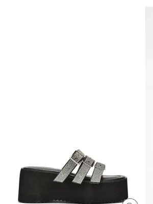 Cape Robbin Black Platform Sandal with Silver Glitter Straps thumbnail 5