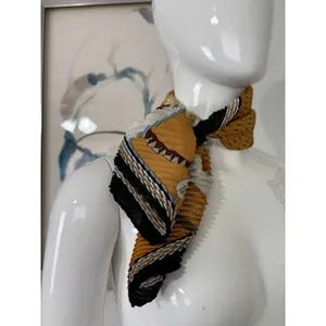 ⁠Vintage Pleated Scarf Equestrian Horse Print Gold Blue Yellow Square Neck Wrap⁠ thumbnail 5