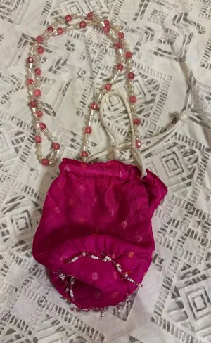 Pink Beaded Drawstring Pouch thumbnail 1