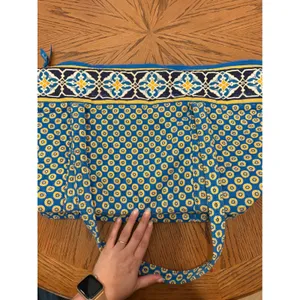 Vera Bradley Marrakesh Quilted Cotton Tote Bag Blue‎ Yellow Floral Zipper Large thumbnail 2