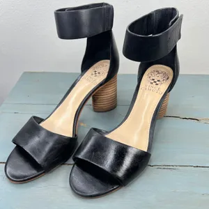 Vince Camuto Black Leather Ankle Strap Block Heel Sandals Womens 7.5 M thumbnail 10