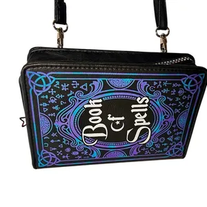 Spirit Halloween Book of Spells Adjustable Crossbody Bag Purple & Black Zip Top thumbnail 3