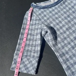 Sara Campbell top small rough texture checkered pattern cotton blend fluffy trim Blue thumbnail 9
