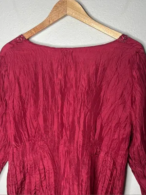 Vintage Red Textured Silk Beaded Neckline Babydoll Top Vampy Y2K Fairy Blouse thumbnail 5