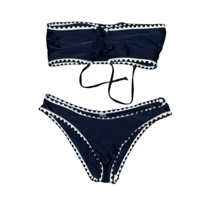 SheIn Whip Stitch Lace Up Bandeau Bikini thumbnail 4