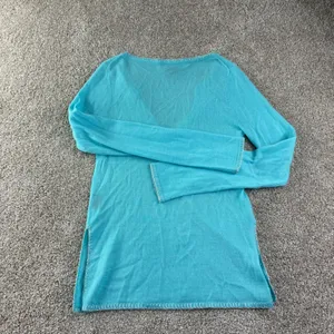 Bohemian‎ Turquoise Cashmere Sweater Spit V Neck Whipstitch Trim Women M Coastal thumbnail 12