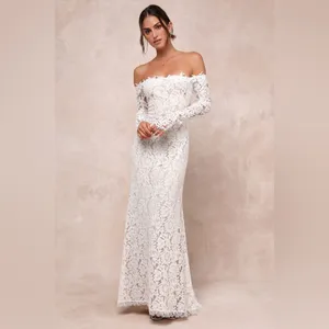 LULU’S Romance Dreamer White Lace Off The Shoulder Maxi Dress thumbnail 4