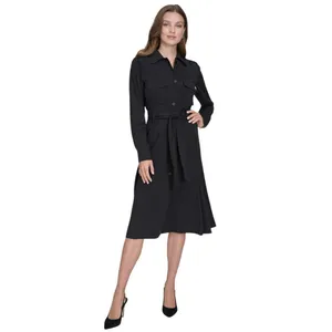 Halston Womens Wear to Work Collared V-Neck Long Sleeve Dress HD4H8ACL Black 14 thumbnail 6