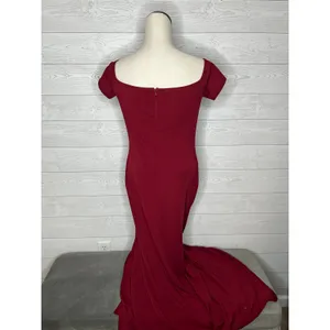 Deep Red Burgundy Off-Shoulder Formal Evening Gown thigh high slit size L thumbnail 5