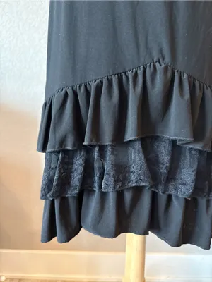 Susan Lawrence Black Lace Ruffle Midi Skirt Small Made in USA thumbnail 2
