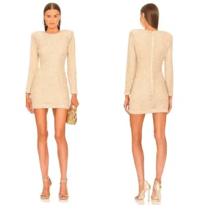 RETROFÊTE Nikki Sequin Long Sleeve Minidress in Sea Shell Size Small NWT‎ thumbnail 2