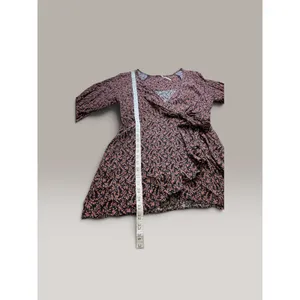 Free People Women Black Pink Floral Ruffle Wrap Dress 3/4 Sleeve Size L thumbnail 7