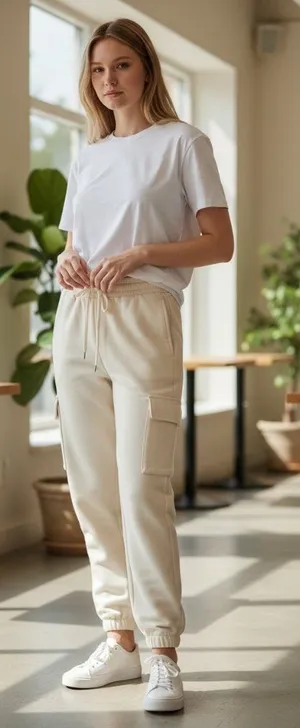 Zara Cargo Jogger Sweatpants Beige L NWT Neutral Minimalist Casual Spring Cozy thumbnail 1