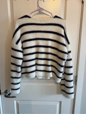 a new day Cream Fuzzy Striped V-Neck Button Cardigan thumbnail 5