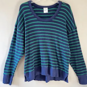 Aerie‎ Sz M Oversized Pullover Sweatshirt Navy Green Flowy Waffle Crew Blouse thumbnail 2