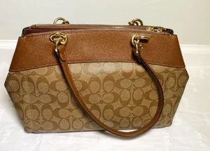Coach Canvas Crossbody Bag With Signature Logo Brown Gold With Strap thumbnail 2