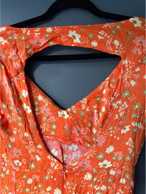 Free People Orange Floral Tie-Front Dress with Cutout Back thumbnail 5