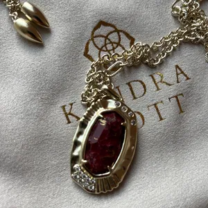 Kendra Scott Gold Necklace with Deep Red Faceted Pendant thumbnail 3