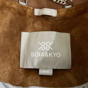 Soia & Kyo Suede Leather Jacket Full Zip Ribbed Panels Brown M thumbnail 4