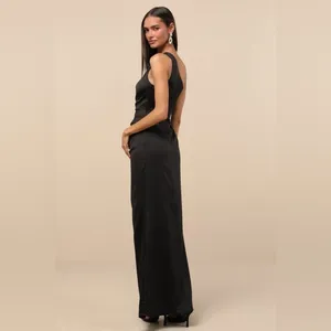 LULU’S Dreaming Of Elegance Black Satin One-Shoulder Maxi Dress thumbnail 8