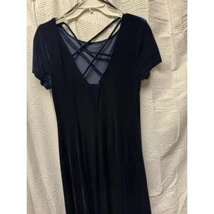 Vintage Caren Desiree Co. Deep‎ Navy Blue Velvet Maxi Dress Size 10 Fitted Flair thumbnail 3