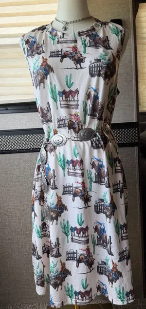 Lucky & Blessed Western Kicking Bull Cactus Printed Dress thumbnail 2