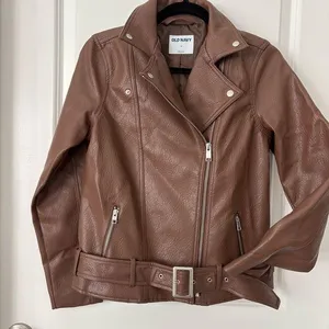 Old Navy Brown Leather Jacket Asymmetrical Zipper Moto Style thumbnail 1