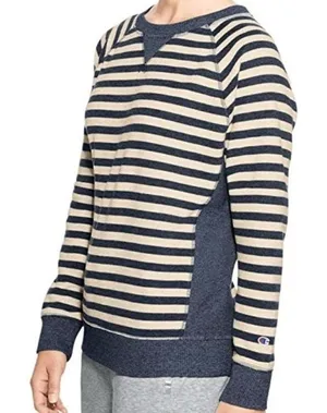 Champion Heritage French Terry Crew Striped Sweatshirt Navy Cream Small Nautical thumbnail 1