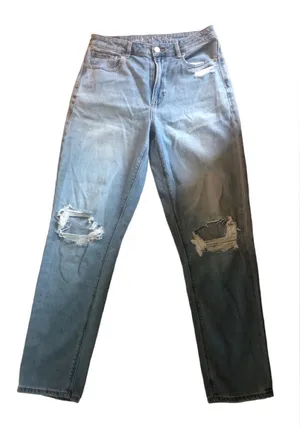 American Eagle Distressed Mom Jean Sz. 8L Light Wash Cotton Stretch Grunge thumbnail 1