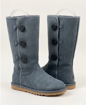 UGG Boots Womens 5 Blue Bailey Button‎ Triplet Tall Suede thumbnail 1