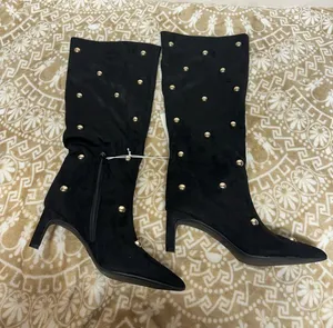a new day Black Studded Mid-Calf Heeled Boots thumbnail 1