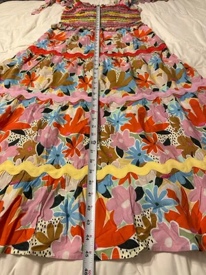 CeliaB Nilsa Multicolor Floral Smocked Midi Dress w/ Tie Straps - NWT - Size L thumbnail 16