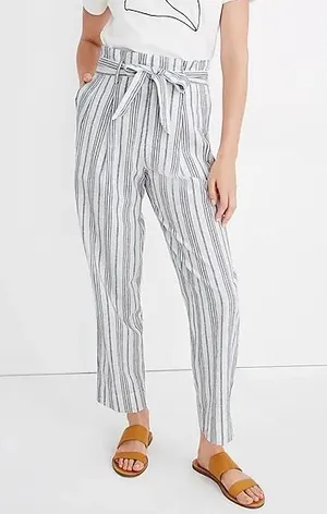 Madewell Linen-Cotton Paperbag Pants in Dark Baltic Stripe thumbnail 1