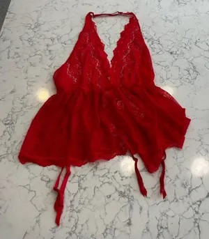 NWT Victoria’s Secret Red‎ Sheer Lace Plunge Babydoll Garter Lingerie Size Large thumbnail 1