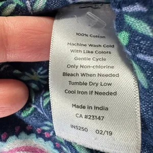 Talbots Navy Blue Paisley Floral Button Down Shirt‎ 100% Cotton Long Sleeve thumbnail 5