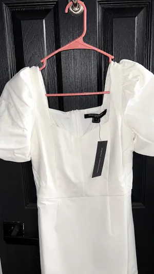 French Connection White Puff Sleeve Mini Dress Size 4 thumbnail 2