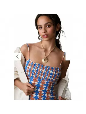 Anthropologie Ophelia Sleeveless Linen Mini Dress Size 12 Blue Orange Homecoming thumbnail 3