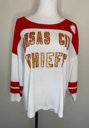 National Football League Kansas City Chiefs Red Gold Glitter Jersey Top Size Medium thumbnail 1