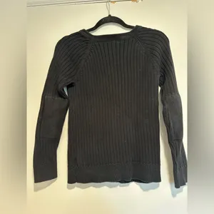 Ralph Lauren Lauren Jeans Co. Medium Black Ribbed Cotton Sweater, Crew Neck. Zip Neckline thumbnail 2